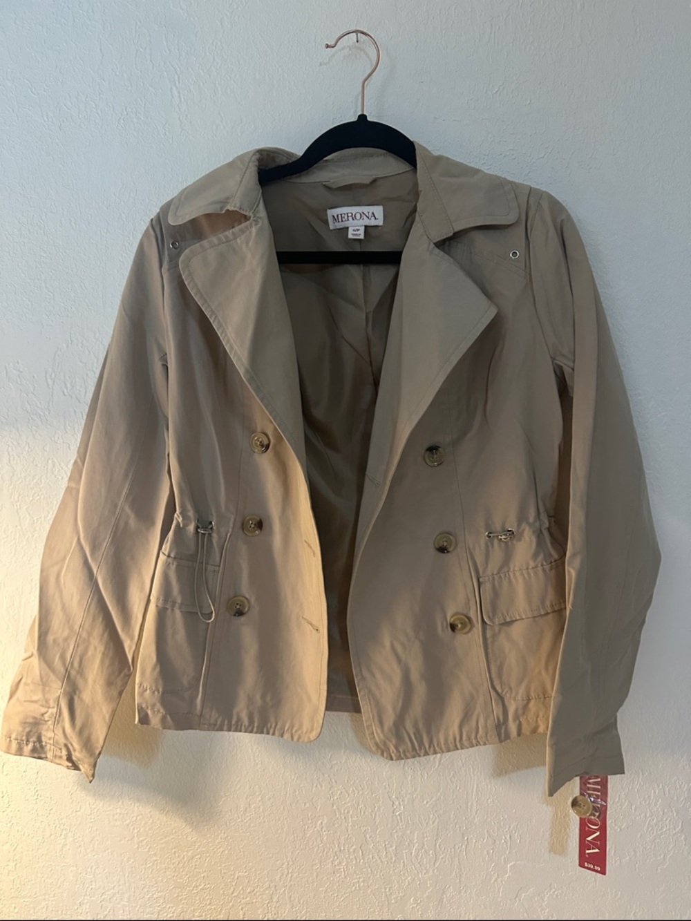 Merona Khaki-Tan Lightweight Double-Breasted Trench Jacket